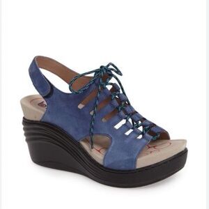 Bionica Sirrus Platform Wedge Lace Up Sandals Blue Leather size 8